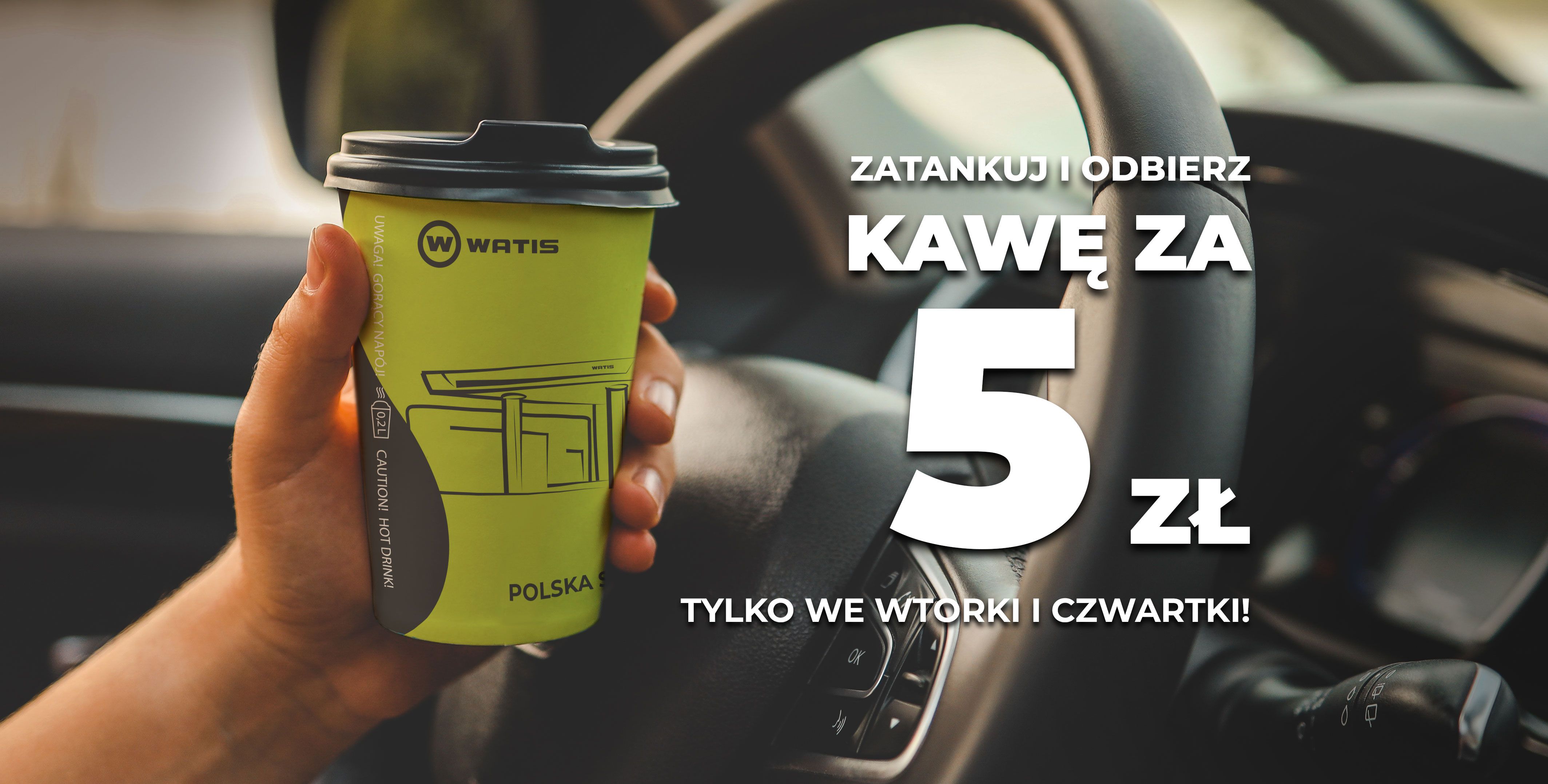 Kawa za 5 zł przy tankowaniu na Stacjach Paliw Watis. Promocja przez cały sierpień!
